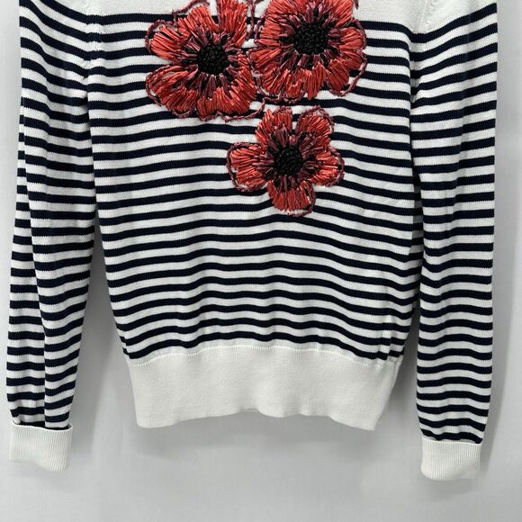 Brooks Brothers 3D Poppy‎ Sweater White Navy Striped Size XS Yacht Preppy Boho - Picture 4 of 10